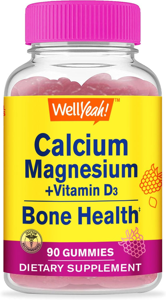 WellYeah Calcium Magnesium Vitamin D3 Gummies for Bone, Muscle, Nerve Health - Immune Support - Men & Women - Natural, Gluten-Free - Raspberry - 90 Count