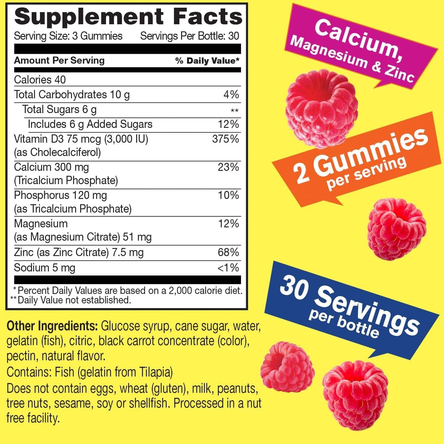WellYeah Calcium, Magnesium, Zinc with Vitamin D3 Gummies - Bone, Muscle, Nerve Health, Immune Support - Men, Women - Gluten Free, Non GMO - Raspberry - 90 Count