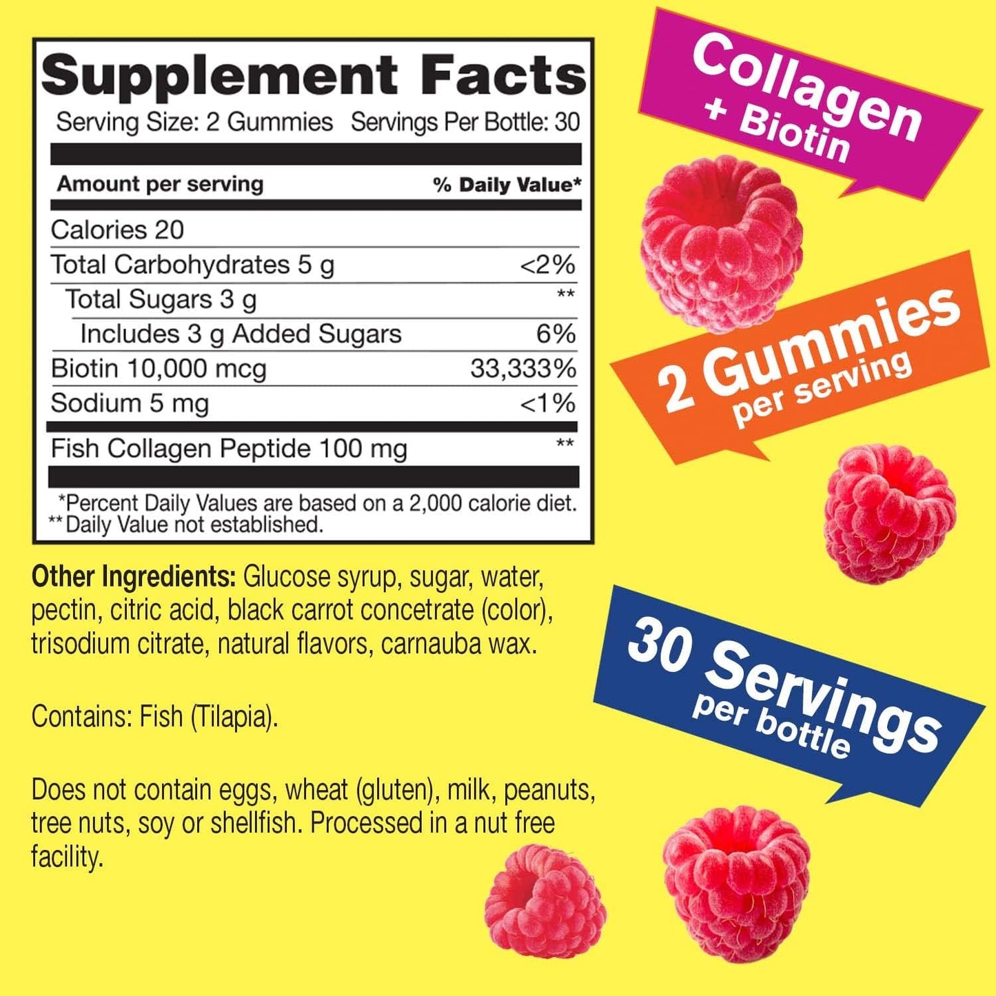 WellYeah Collagen and Biotin Gummies for Skin, Hair, Nails, Joints, Bones, Muscles, and Brain - Gluten and GMO Free - 60 Count