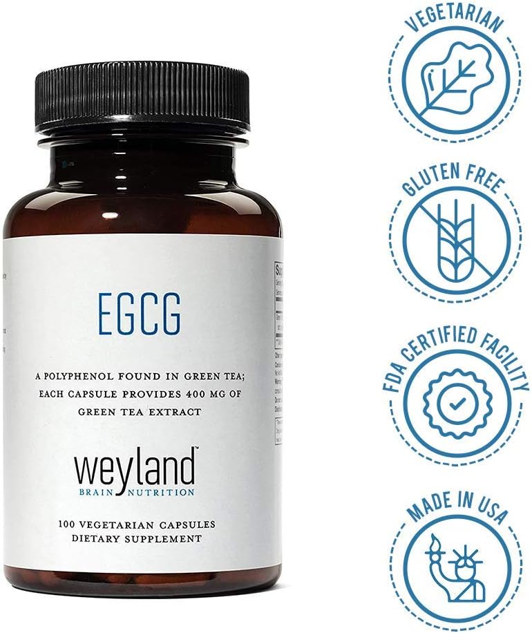 Weyland Brain Nutrition - Antioxidant Supplement with 400mg EGCG from Green Tea Extract - Vegan & Gluten Free - 100 Capsules x 3 Pack