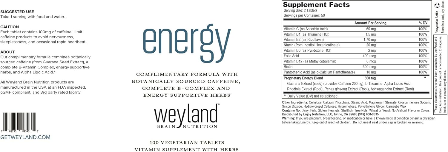Weyland Brain Nutrition Weyland: Energy - Formula with Botanical Caffeine, B-Complex, and Energy Herbs