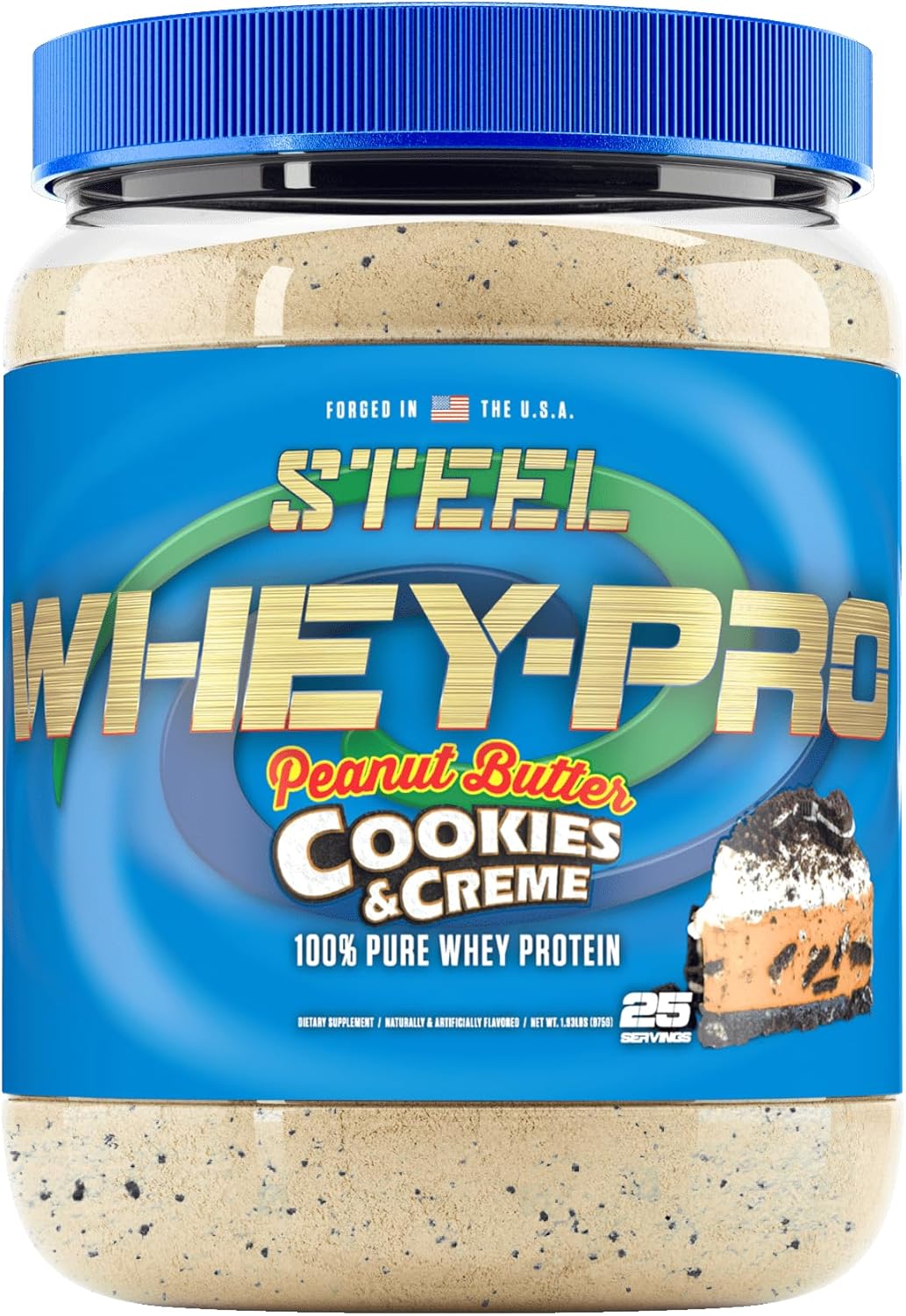 Whey-Pro Steel Supplements: Peanut Butter Cookies & Creme Protein Powder | 25 Servings | BCAA & Essential Amino Acids | Gluten Free & Low Carb
