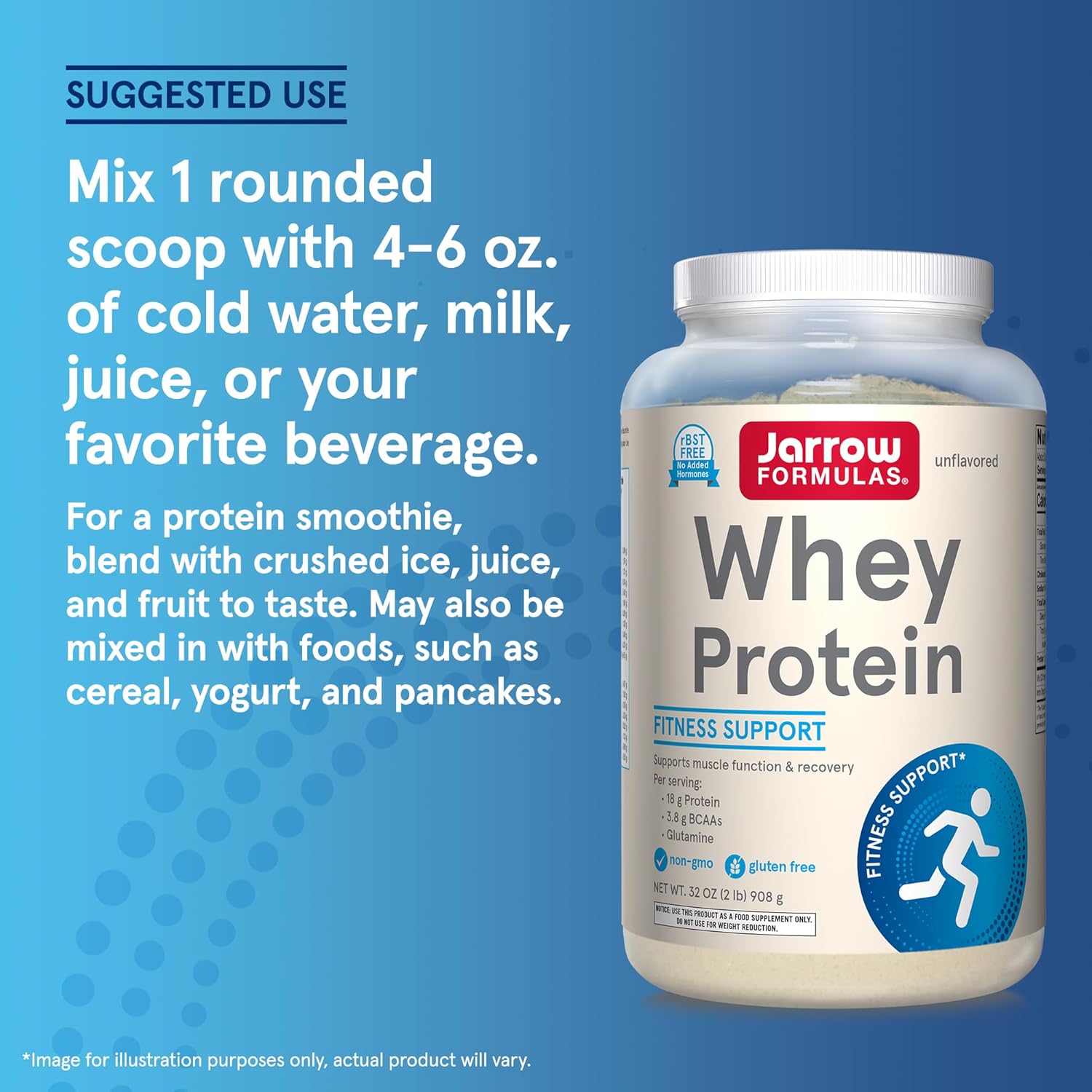 Whey Protein Powder for Muscle Recovery - Jarrow Formulas, 18g Protein, 3.8g BCAAs, Glutamine, 32 oz, Unflavored, 6 Pack