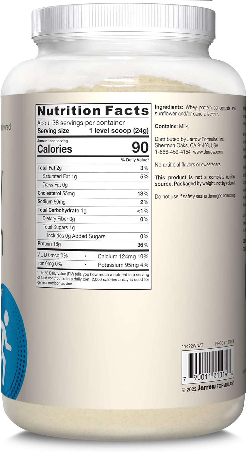 Whey Protein Powder for Muscle Recovery - Jarrow Formulas, 18g Protein, 3.8g BCAAs, Glutamine, 32 oz, Unflavored, 6 Pack