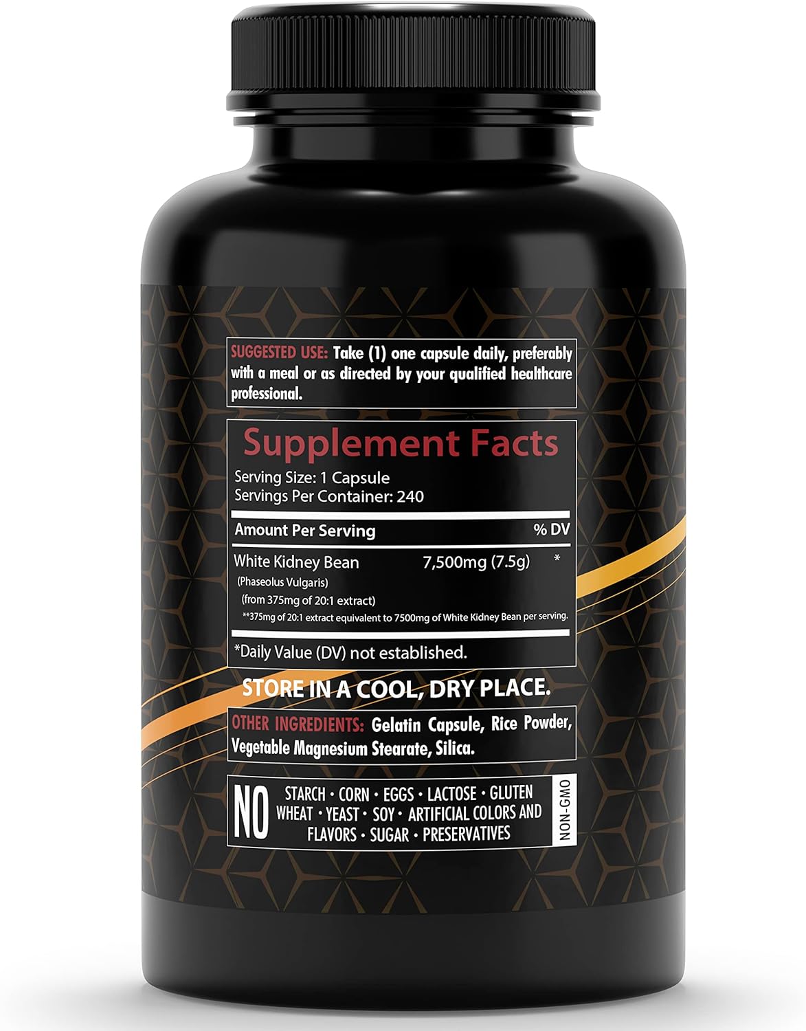White Kidney Bean Extract Capsules - 7,500mg, 240 Count - Non-GMO & Gluten-Free Dietary Supplement by Healthfare