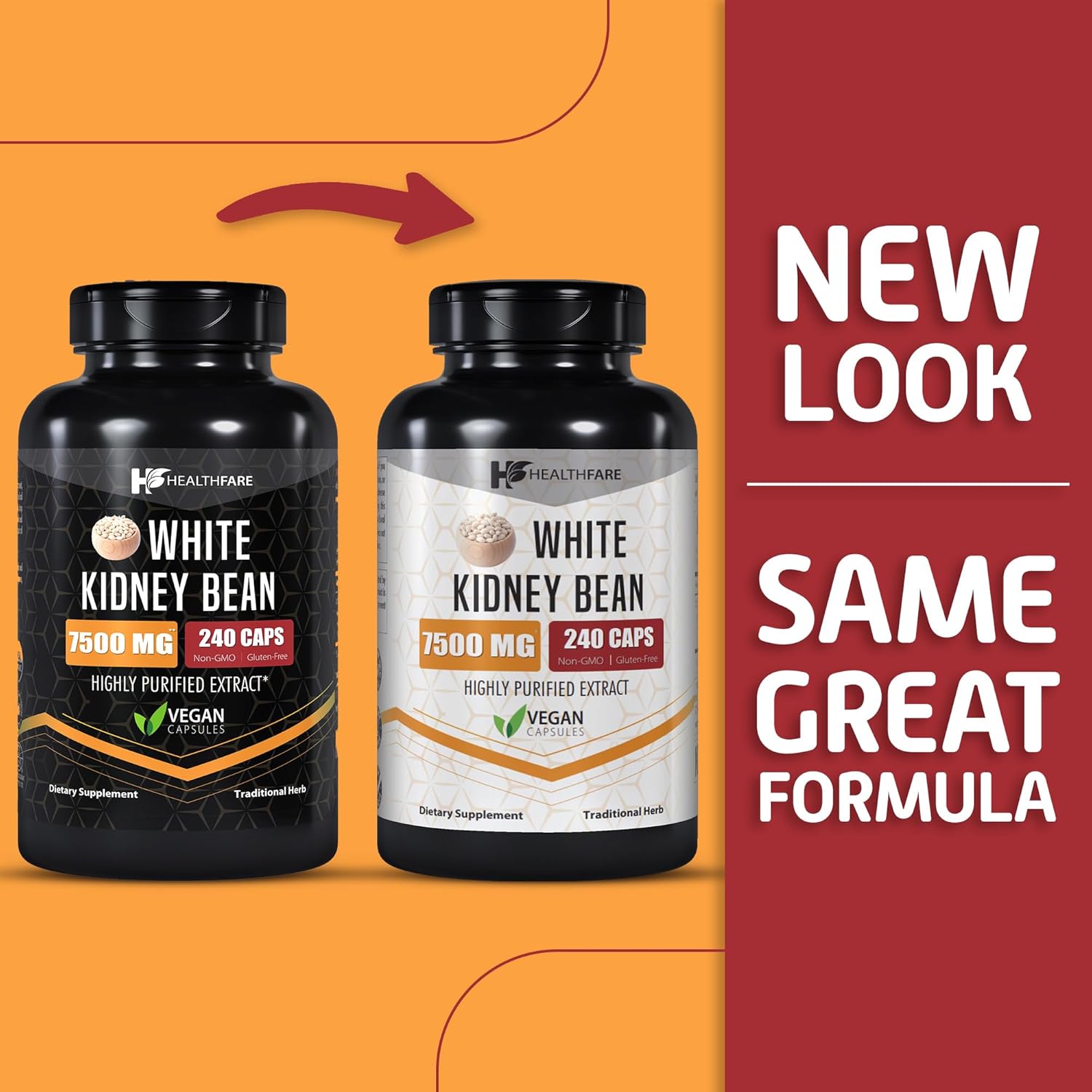 White Kidney Bean Extract Capsules - 7,500mg, 240 Count - Non-GMO & Gluten-Free Dietary Supplement by Healthfare