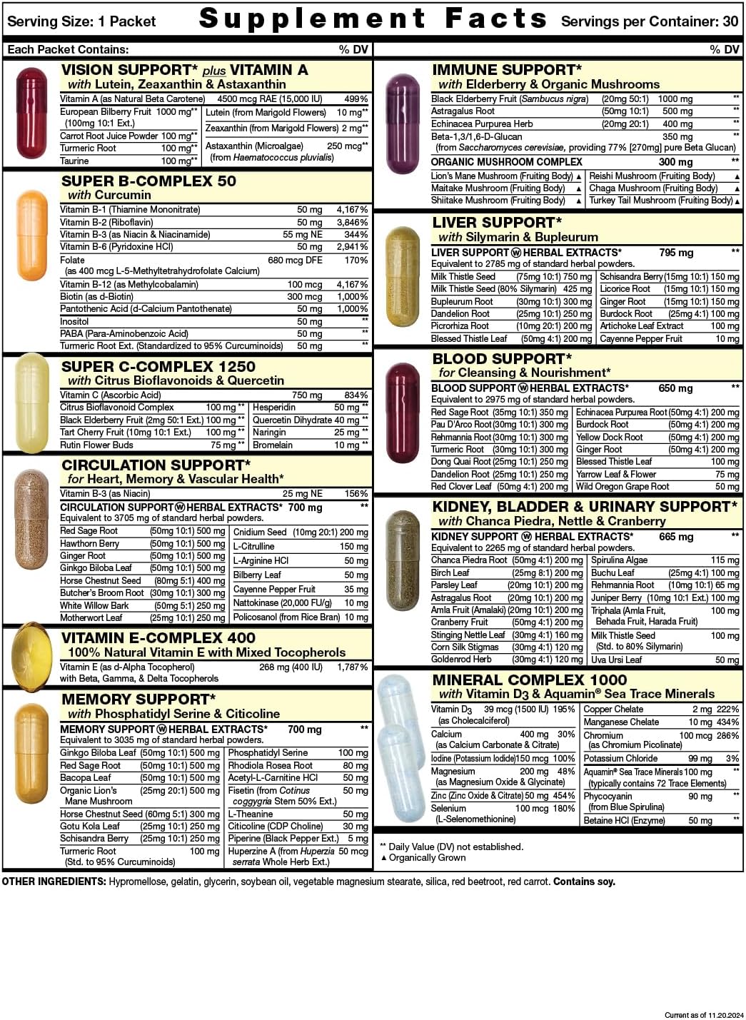 Whole Body Health & Immune Support Daily Vitamin Pack | Omega Start Complete | Vitamins A, B, C, D, E, Minerals, Elderberry, Turmeric, Milk Thistle, Ginkgo Biloba, Beta Glucans | 30 Packets