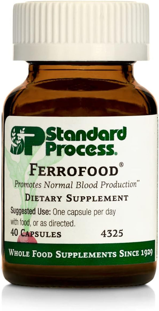 Whole Food Antioxidant Supplement for Healthy Blood and Hemoglobin - Standard Process Ferrofood with Cyanocobalamin, Acerola, Shiitake, Rice Bran, Carrot, Alfalfa, Spanish Moss - 40 Capsules