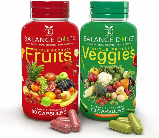 Whole Food Fruits and Veggies Supplements for Men, Women, and Kids - 90 Capsules Each