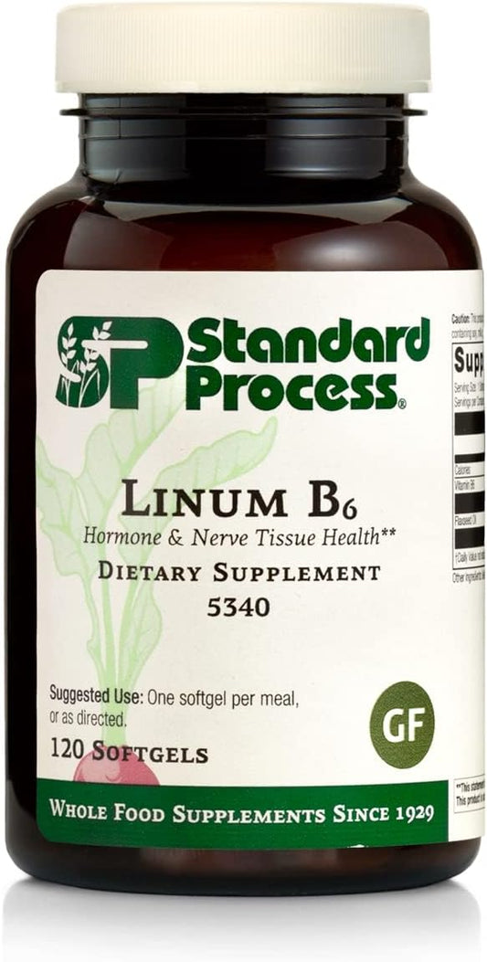 Whole Food Linum B6 Softgels for Hormone, Brain, Heart, and Skin Health - Flaxseed Oil, Vitamin B6 - 120 Capsules