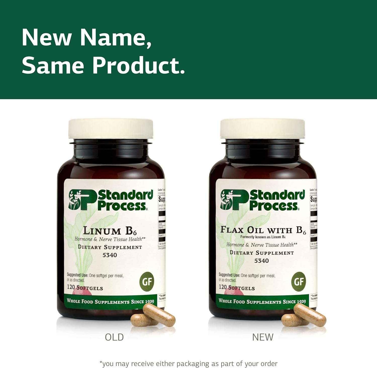 Whole Food Linum B6 Softgels for Hormone, Brain, Heart, and Skin Health - Flaxseed Oil, Vitamin B6 - 120 Capsules