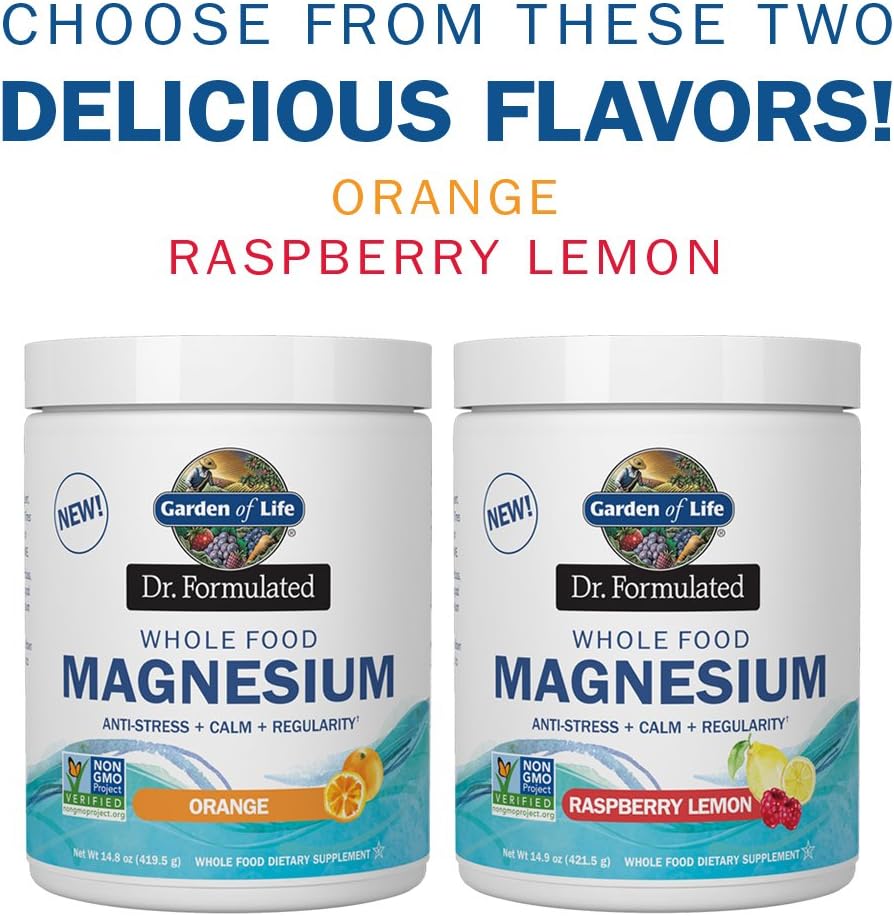 Whole Food Magnesium Powder - Orange, Chelated, Non-GMO, Vegan, Kosher, Gluten & Sugar Free with Probiotics - Anti-Stress, Calm & Regularity Support