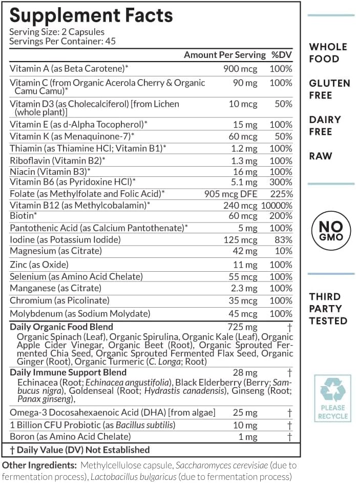 Whole Food Plant-Based Multivitamin with Key Daily Essentials - Doctor Formulated Nutritional Roots Multivitamin+ - Includes Vitamin D3+K2 and Probiotics