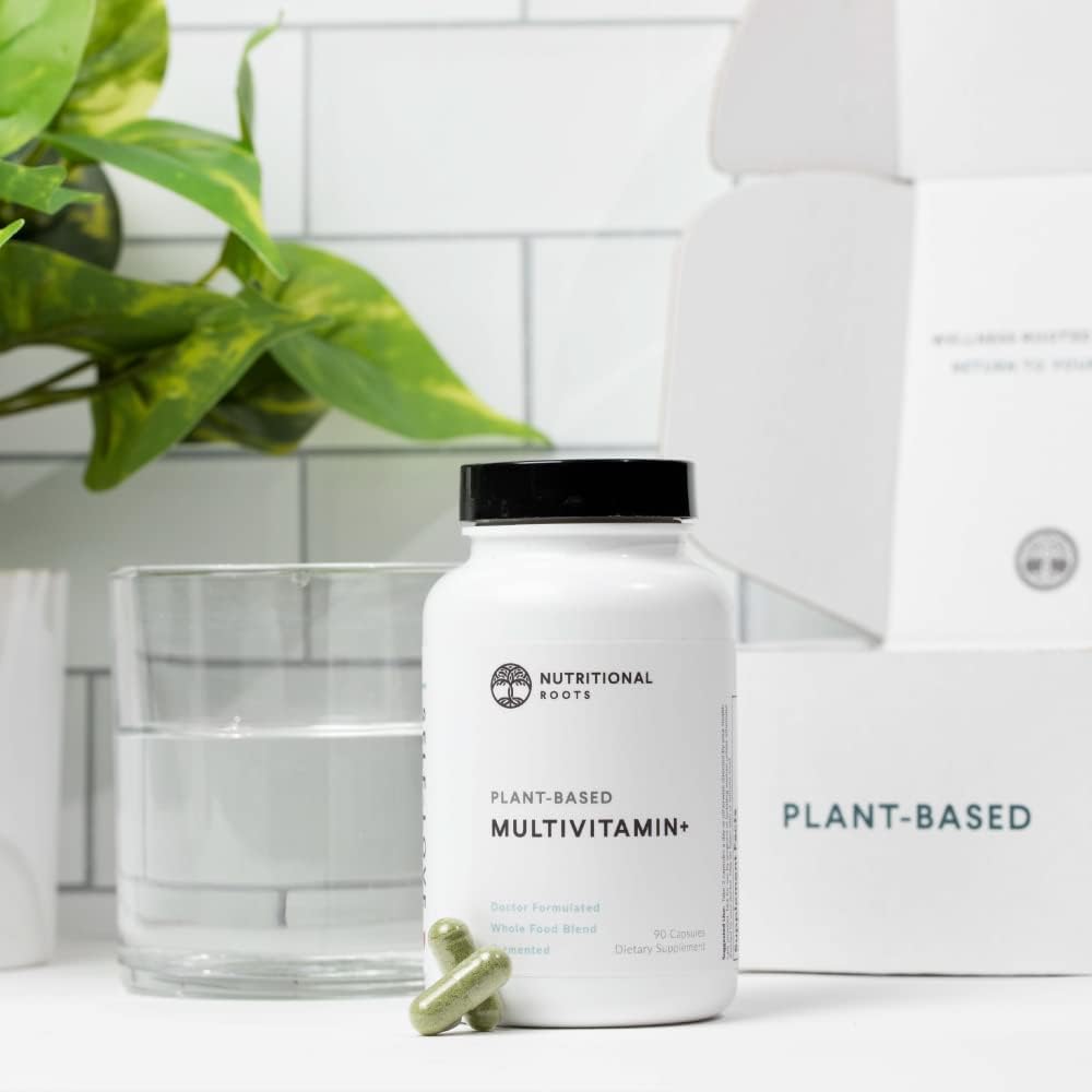 Whole Food Plant-Based Multivitamin with Key Daily Essentials - Doctor Formulated Nutritional Roots Multivitamin+ - Includes Vitamin D3+K2 and Probiotics