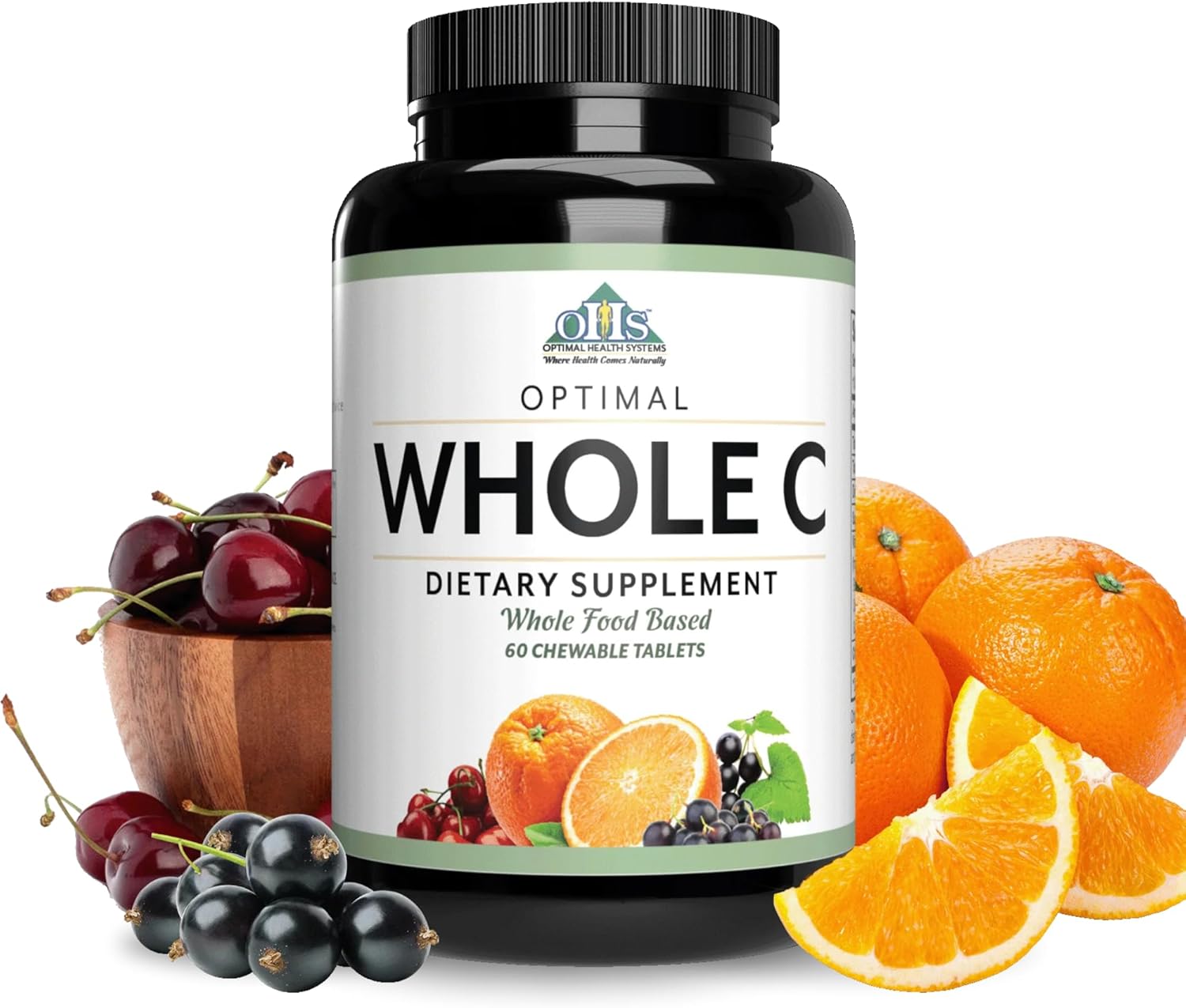 Whole Food Vitamin C Chewable Tablets with Acerola Cherry, Orange Fruit, Black Currant, and Bioflavonoids - 60 Tablets