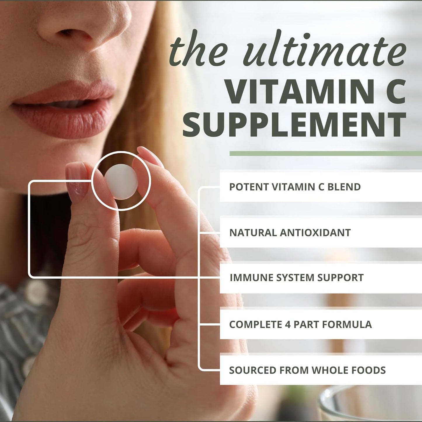 Whole Food Vitamin C Chewable Tablets with Acerola Cherry, Orange Fruit, Black Currant, and Bioflavonoids - 60 Tablets