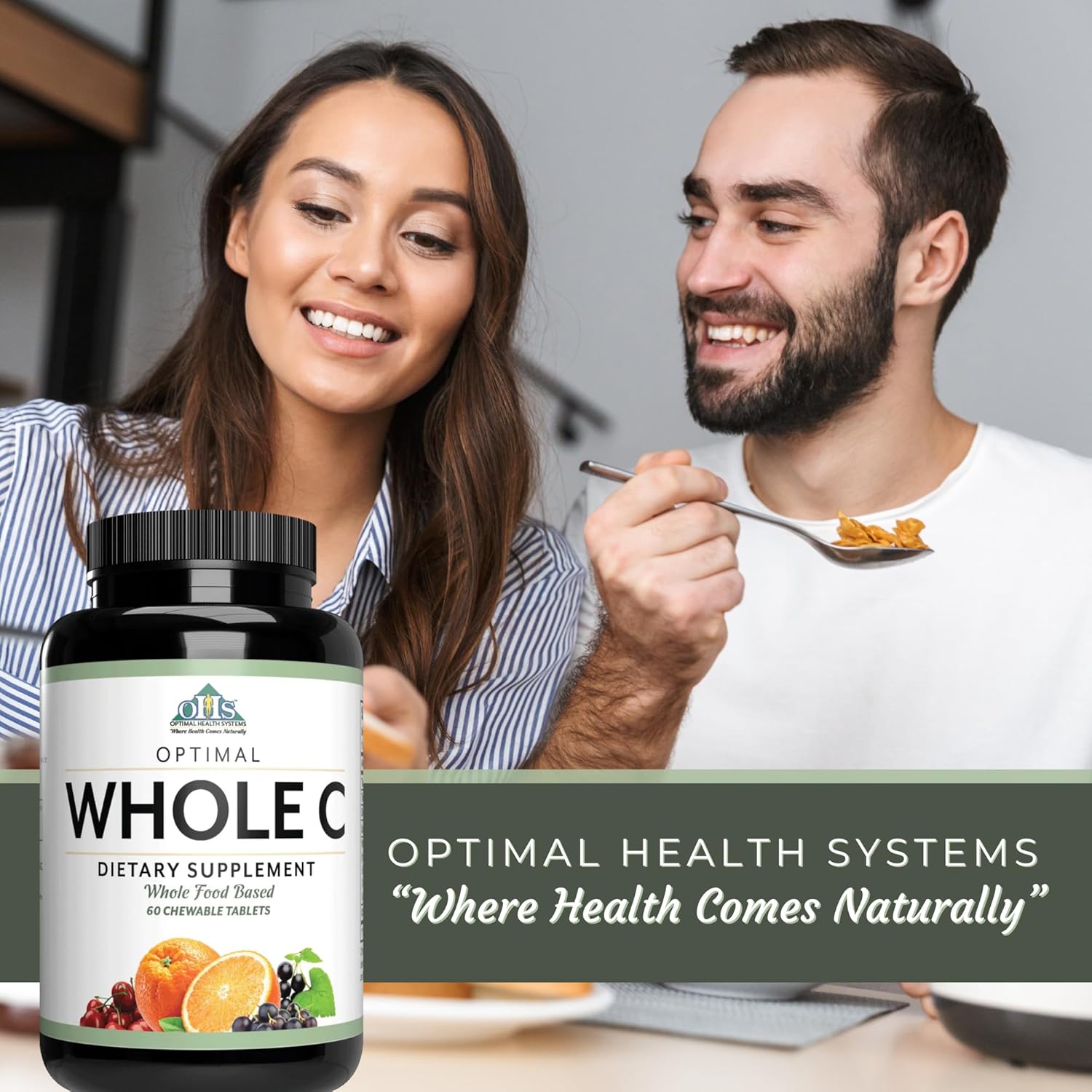 Whole Food Vitamin C Chewable Tablets with Acerola Cherry, Orange Fruit, Black Currant, and Bioflavonoids - 60 Tablets