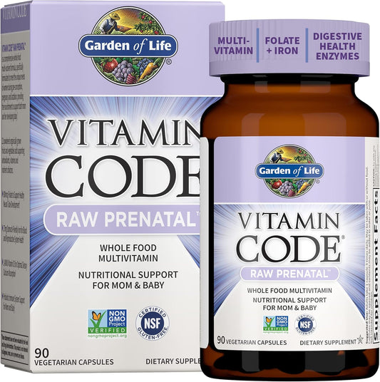 Whole Foods Garden of Life Prenatal Multivitamin with Biotin, Iron & Folate - Probiotics for Immune Support - Raw Pregnancy Essential - 90 Capsules
