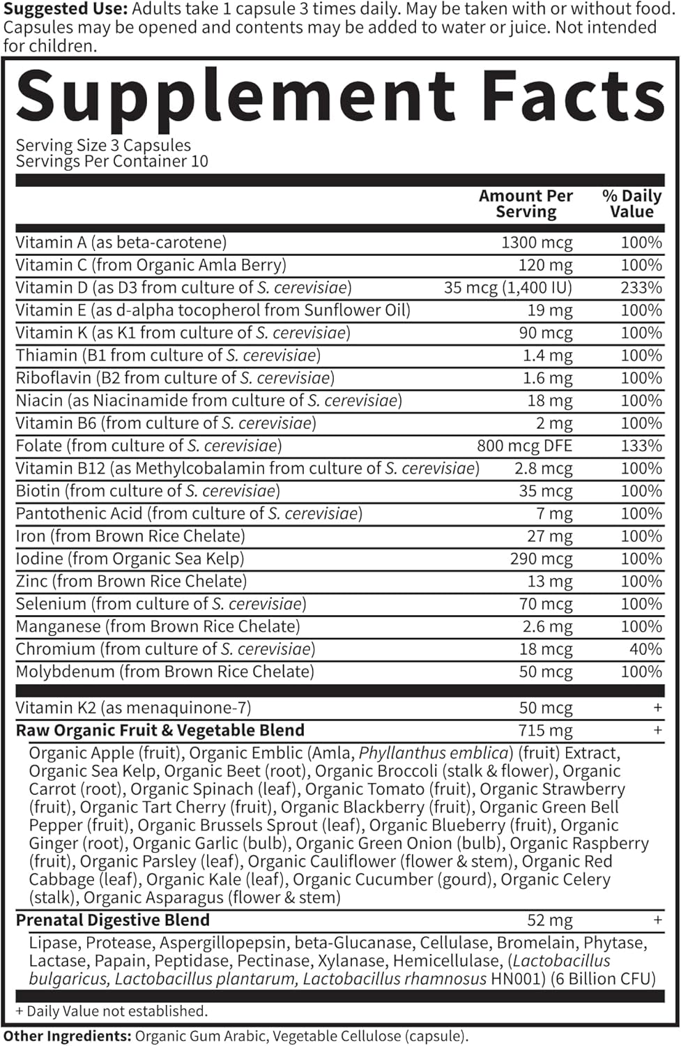 Whole Foods Garden of Life Prenatal Multivitamin with Biotin, Iron & Folate - Probiotics for Immune Support - Raw Pregnancy Essential - 90 Capsules