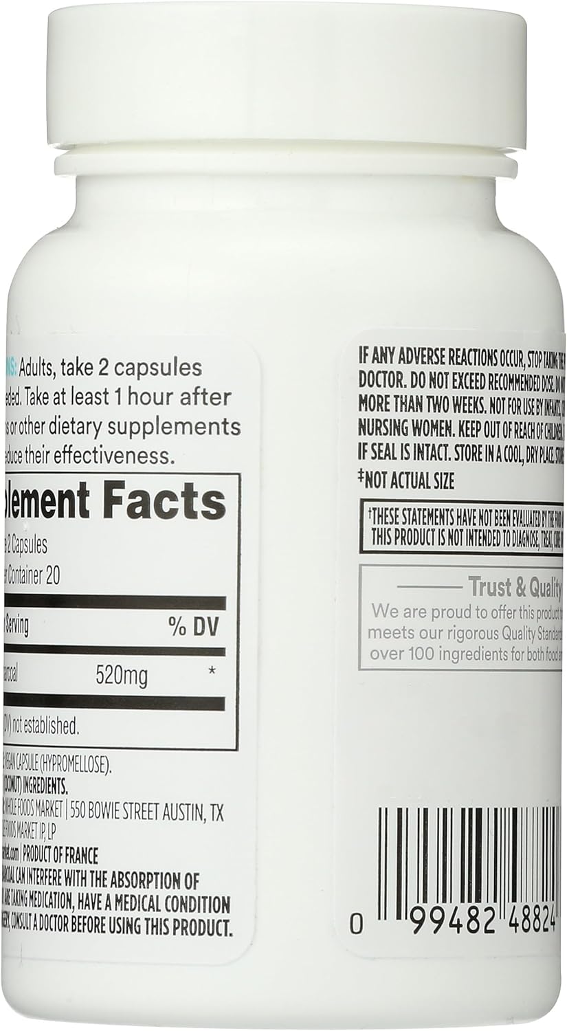 Whole Foods Market 365 Charcoal Activated Capsules, 40 Count - Natural Detox and Digestive Support Supplement