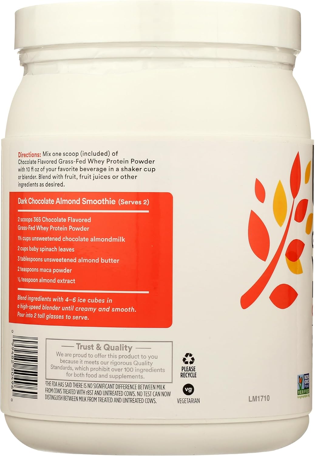 Whole Foods Market 365 Chocolate Grass Fed Whey Protein - 19.4 Ounce Jar