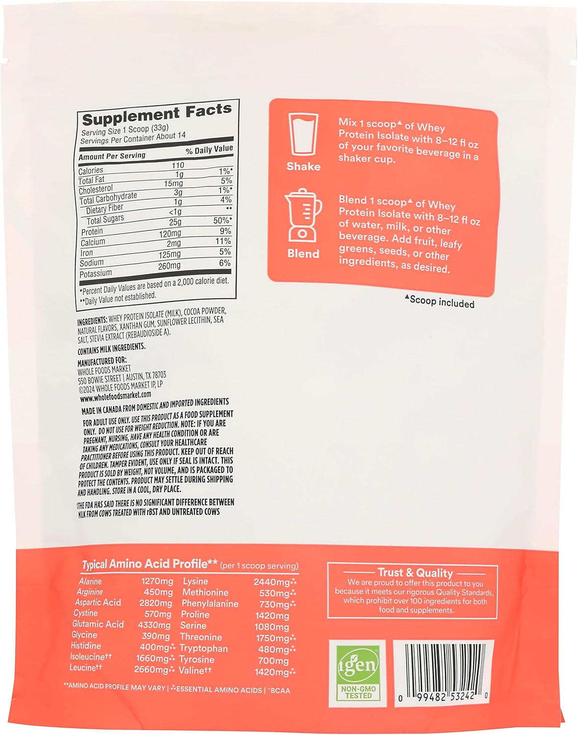 Whole Foods Market 365 Chocolate Whey Isolate Protein Powder - 16 oz