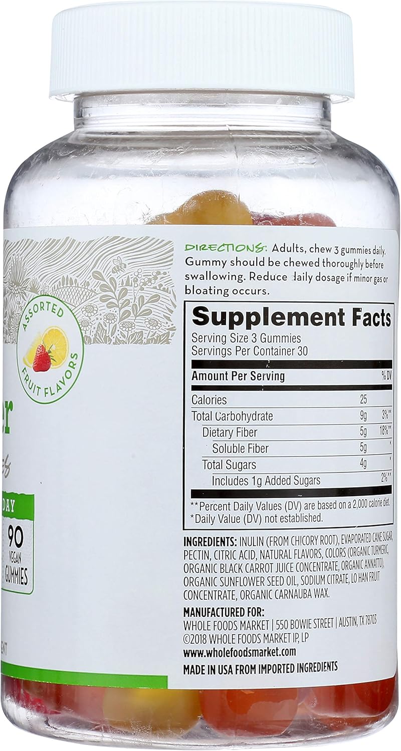 Whole Foods Market 365 Fiber Gummy Supplement - 90 Count, Pack of 2