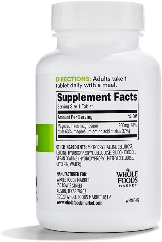 Whole Foods Market 365 Magnesium 200mg Tablets - 60 Count