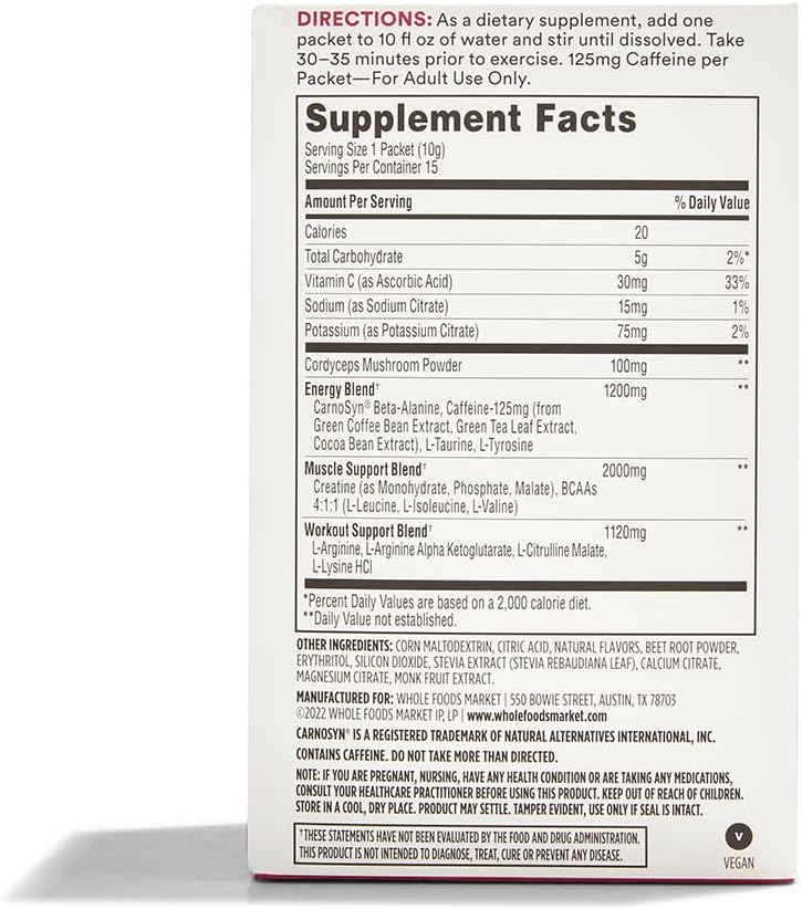 Whole Foods Market 365 Preworkout Raspberry Red Packets - 15 Count, 0.35 Ounce