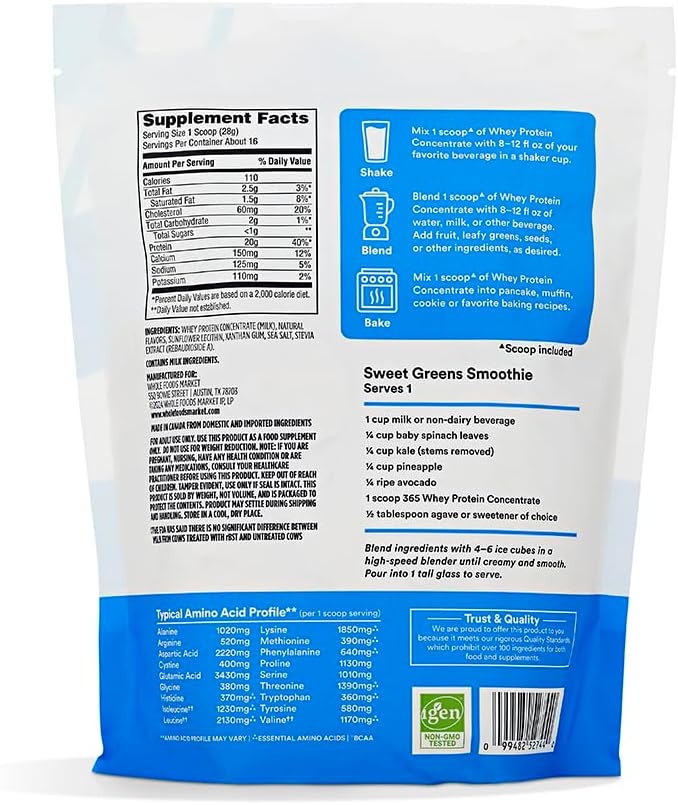 Whole Foods Market 365 Vanilla Whey Concentrate Protein Powder - 16 oz