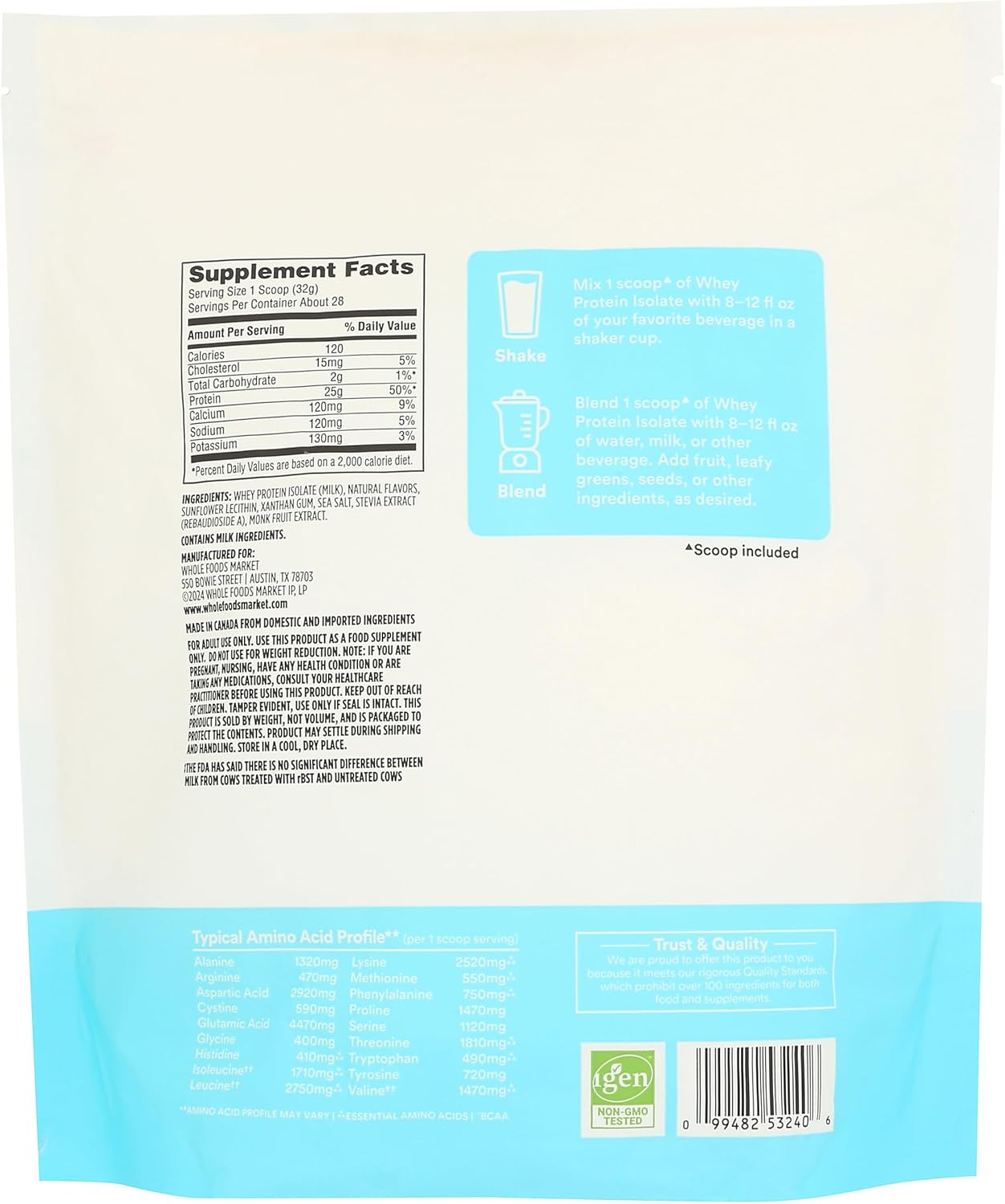 Whole Foods Market 365 Vanilla Whey Isolate Protein Powder - 32 Ounce Size