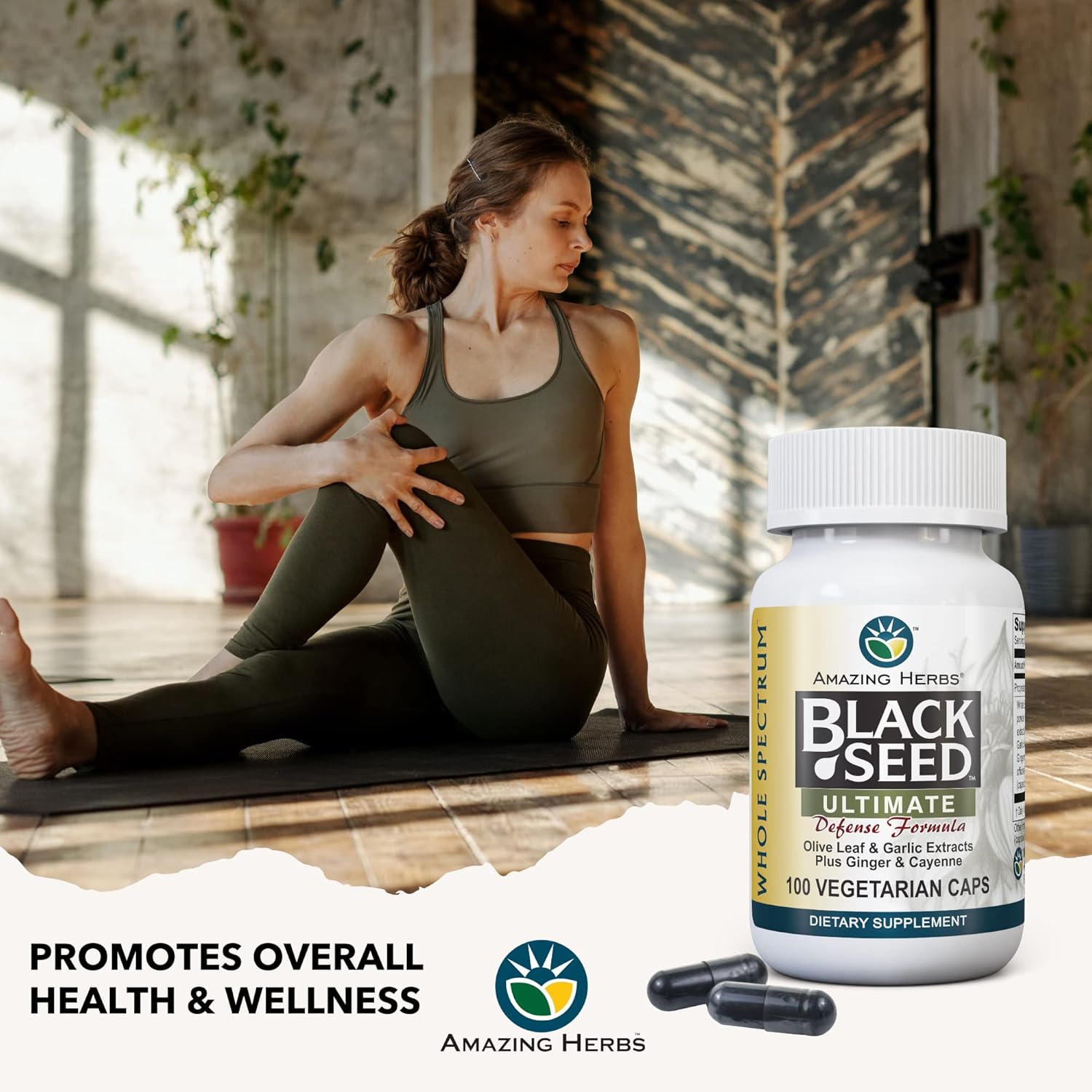 Whole Spectrum Black Seed Ultimate Capsules with Olive Leaf, Garlic Extract, Ginger & Cayenne - 100 Count Vegan Pills, Gluten Free & Non GMO