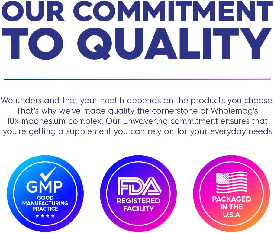 WholeMag Magnesium Supplement Complex - 60 Vegetarian Capsules for Muscle, Bone, & Nerve Health - 10 in 1 Formula for Overall Wellness - Lab Tested, Non-GMO, Gluten Free