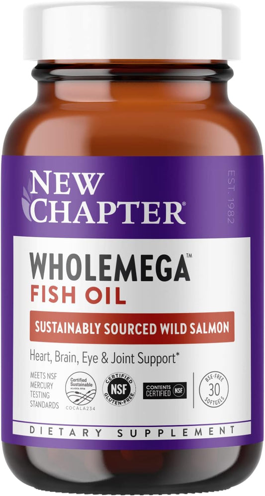 Wholemega Wild Alaskan Salmon Fish Oil Supplement with Omega-3, Vitamin D3, and Astaxanthin - 30 Count