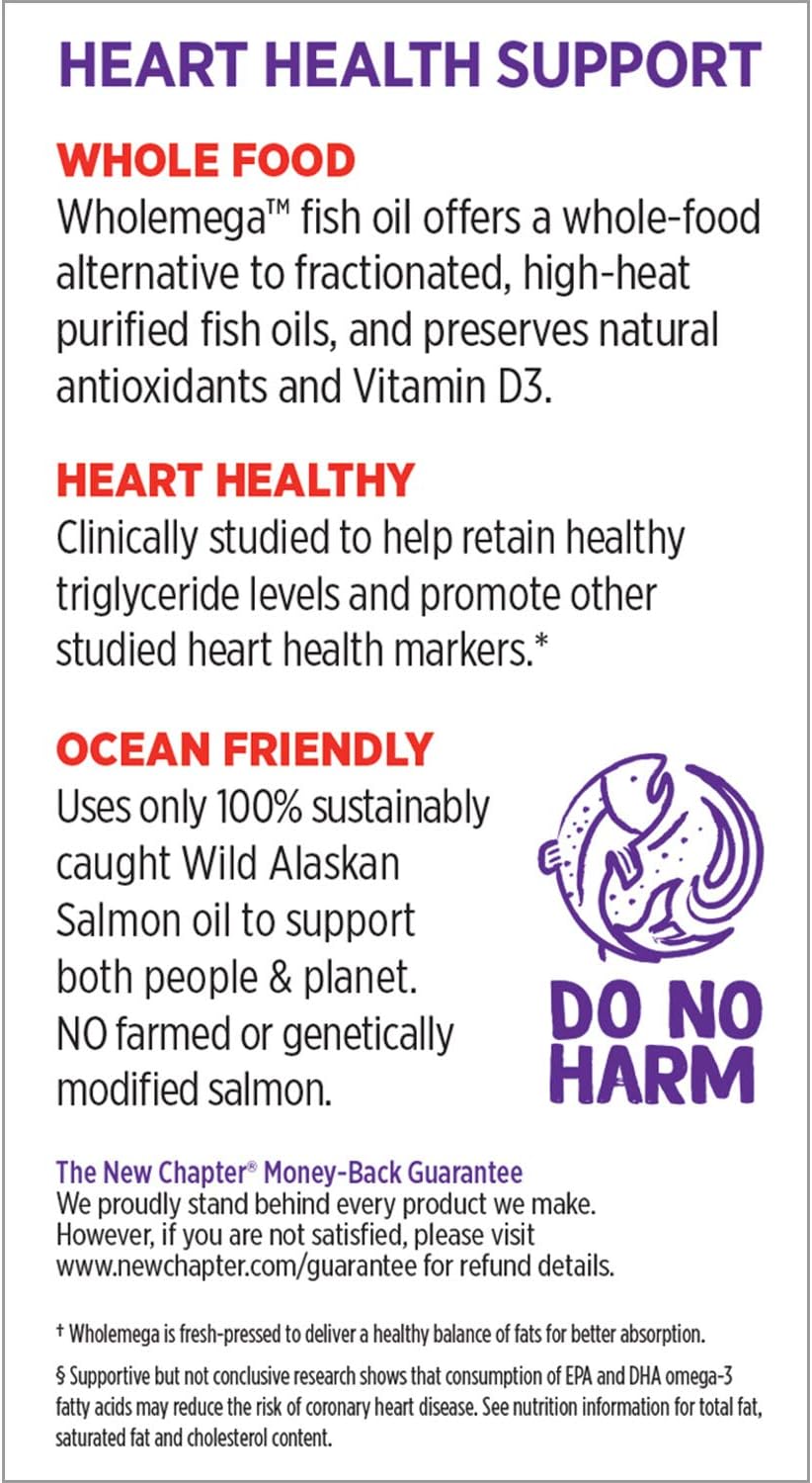 Wholemega Wild Alaskan Salmon Fish Oil Supplement with Omega-3, Vitamin D3, and Astaxanthin - 30 Count