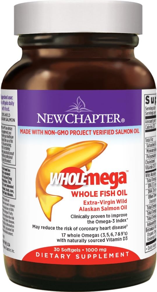 Wholemega Wild Alaskan Salmon Fish Oil Supplement with Omega-3, Vitamin D3, and Astaxanthin - 30 Count