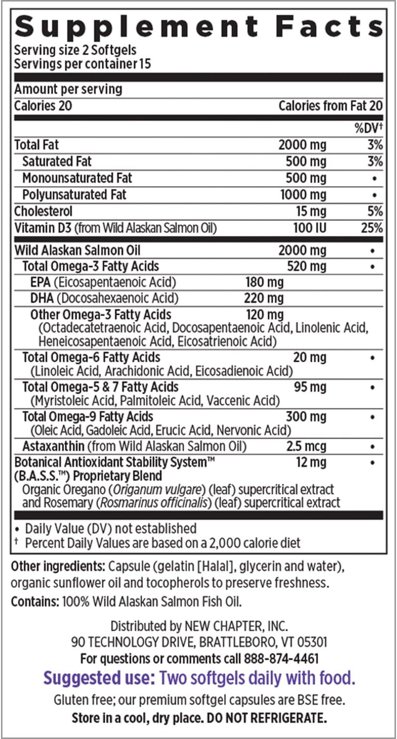 Wholemega Wild Alaskan Salmon Fish Oil Supplement with Omega-3, Vitamin D3, and Astaxanthin - 30 Count