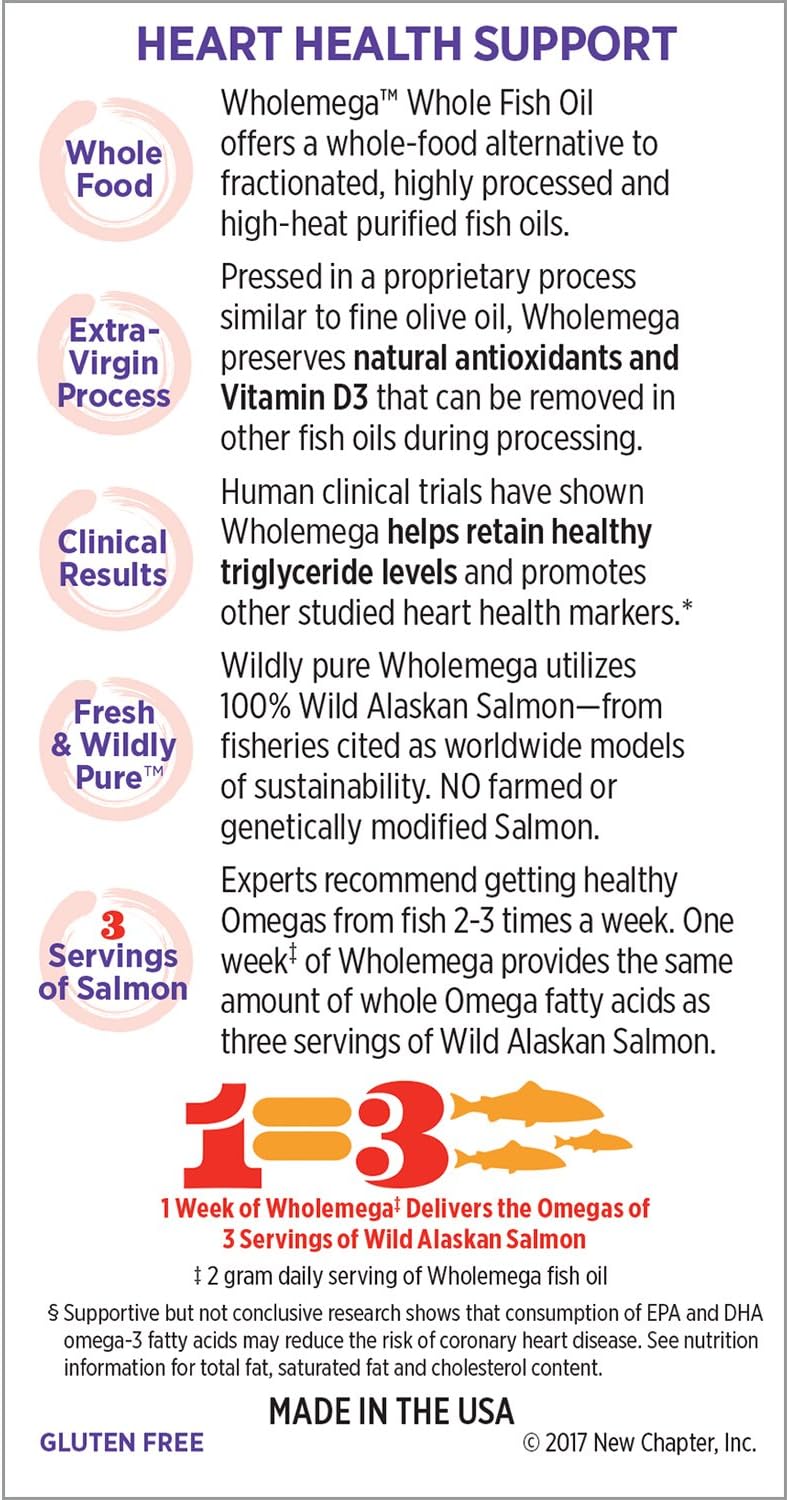 Wholemega Wild Alaskan Salmon Fish Oil Supplement with Omega-3, Vitamin D3, and Astaxanthin - 30 Count
