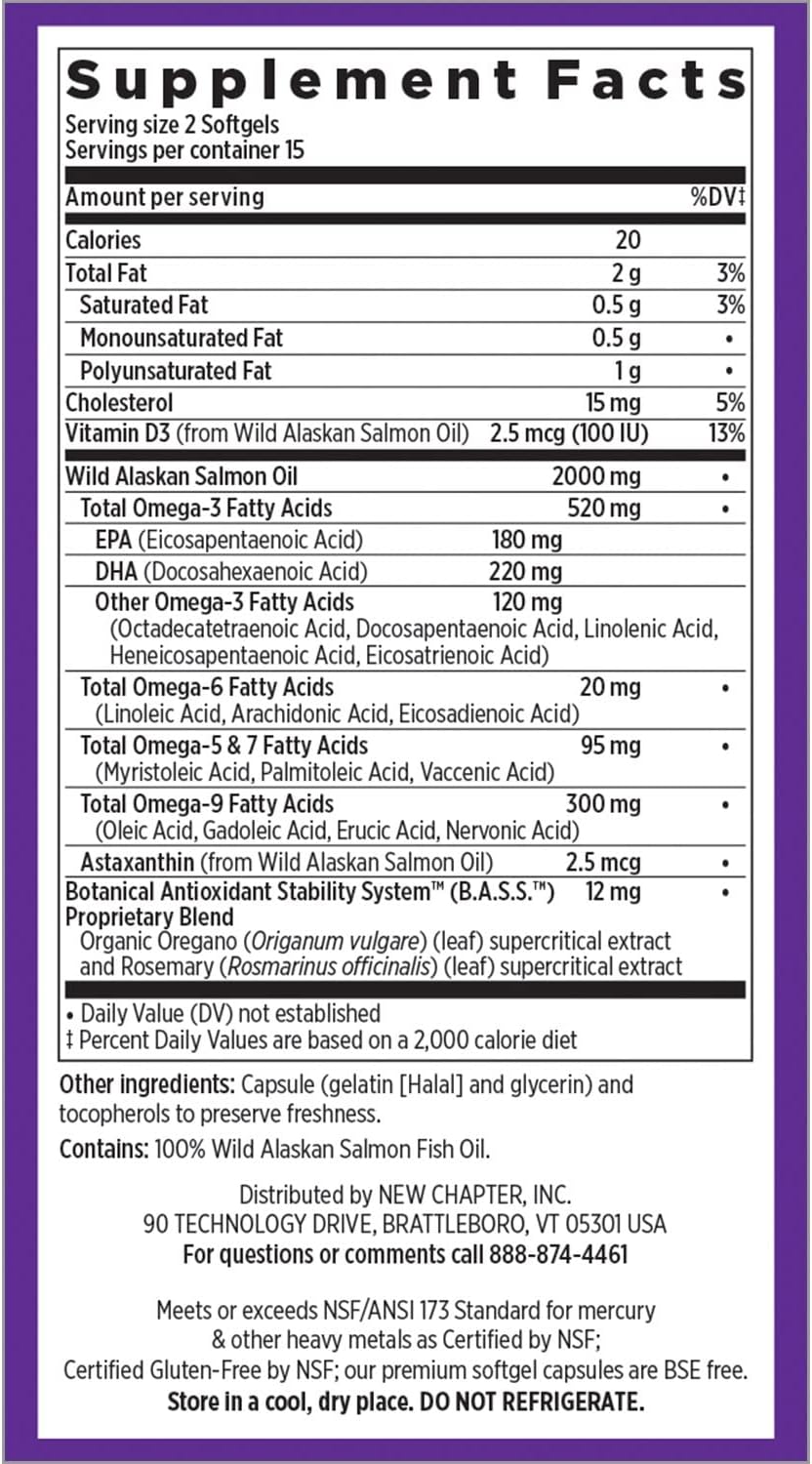 Wholemega Wild Alaskan Salmon Fish Oil Supplement with Omega-3, Vitamin D3, and Astaxanthin - 30 Count