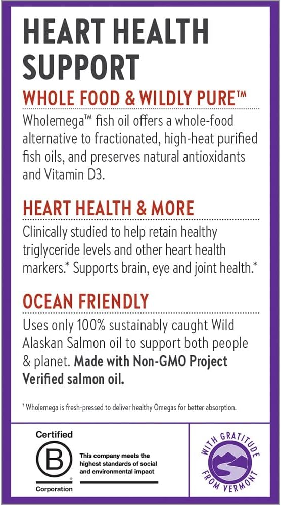 Wholemega Wild Alaskan Salmon Fish Oil Supplement with Omega-3, Vitamin D3, and Astaxanthin - 30 Count