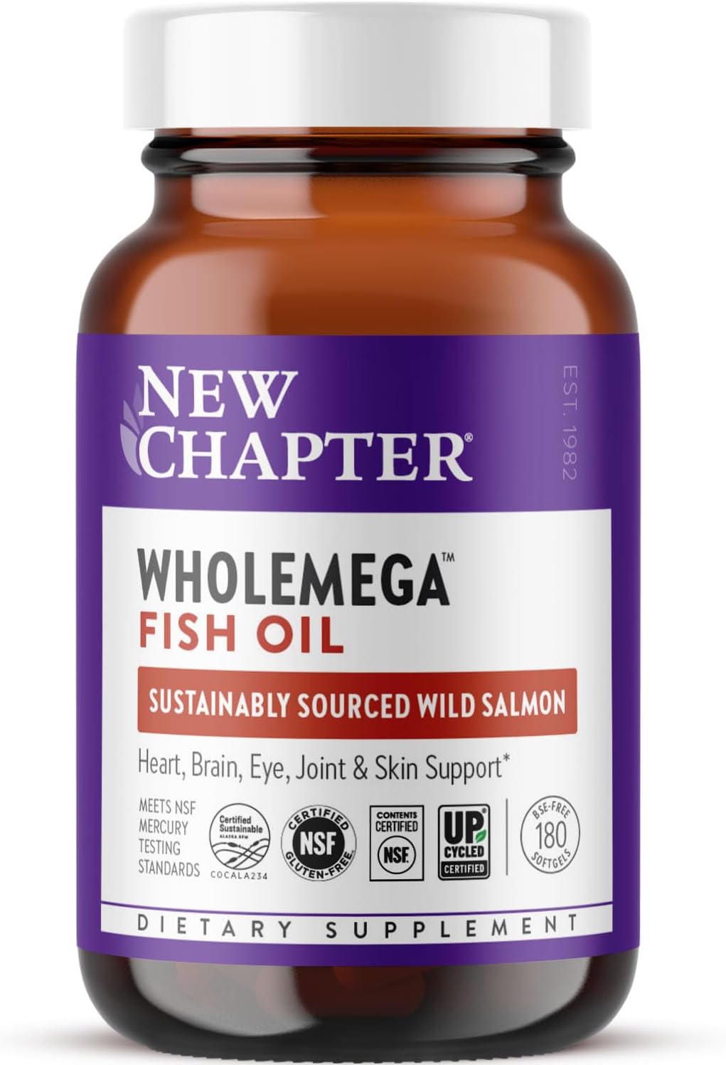 Wholemega Wild Alaskan Salmon Oil Supplement with Omega-3, Vitamin D3, Astaxanthin - 180 ct, 1000mg Softgels
