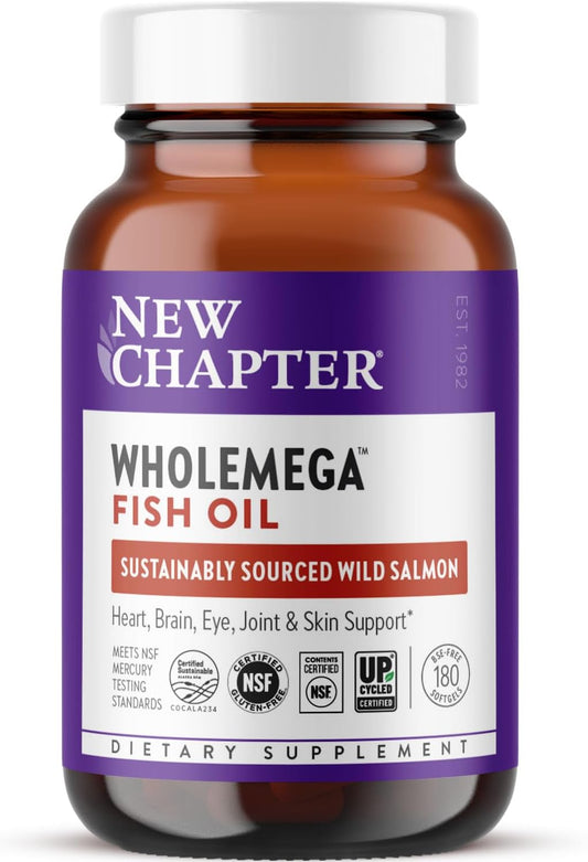 Wholemega Wild Alaskan Salmon Oil Supplement with Omega-3, Vitamin D3, Astaxanthin - 180 ct, 1000mg Softgels