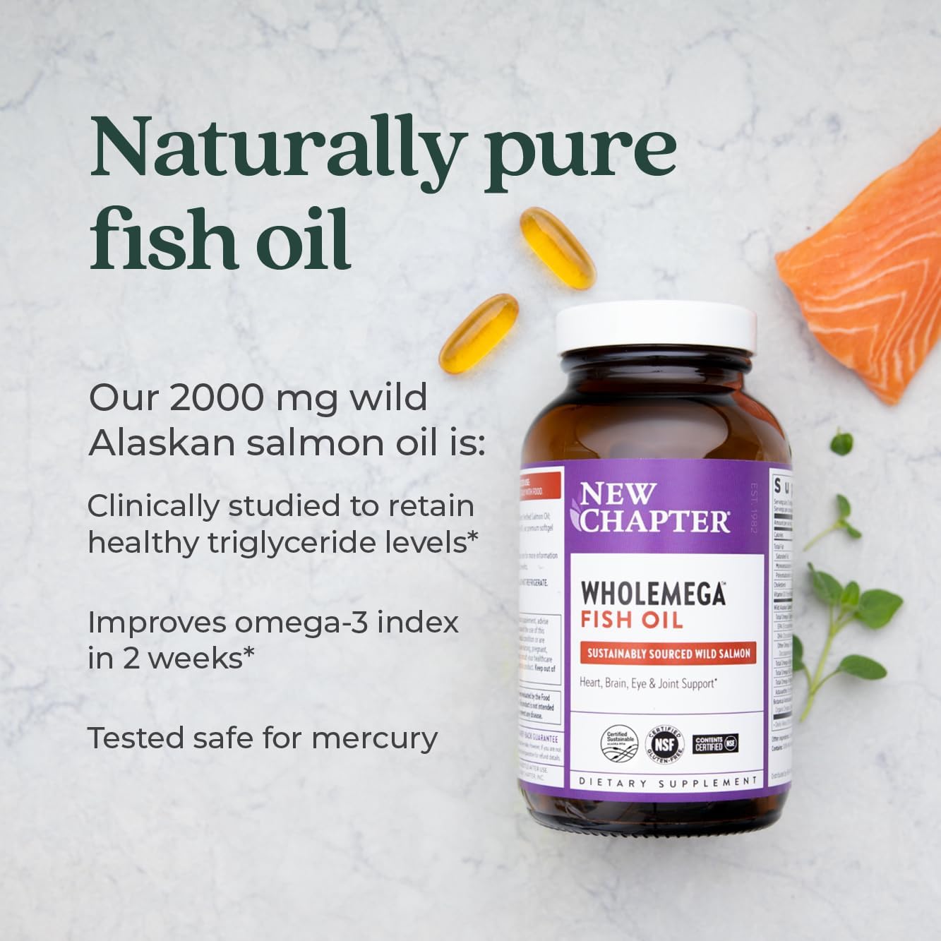 Wholemega Wild Alaskan Salmon Oil Supplement with Omega-3, Vitamin D3, Astaxanthin - 180 ct, 1000mg Softgels