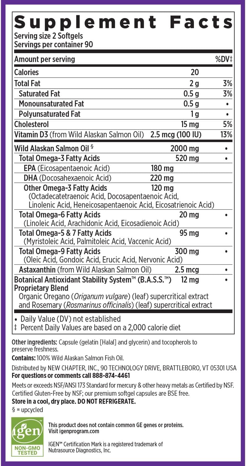 Wholemega Wild Alaskan Salmon Oil Supplement with Omega-3, Vitamin D3, Astaxanthin - 180 ct, 1000mg Softgels
