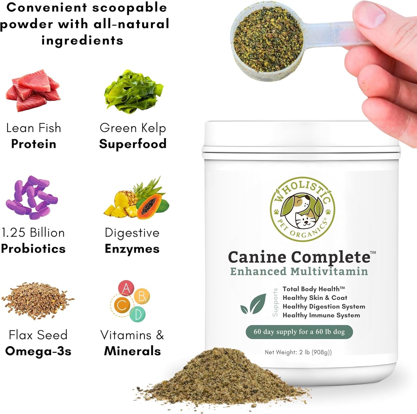 Wholistic Pet Organics Canine Complete Dog Multivitamin Powder - 2 Lb - Immune System & Health Support for Dogs