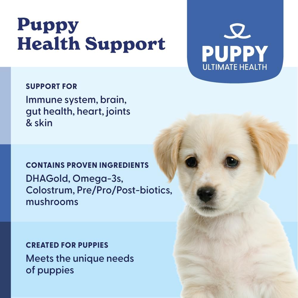 Wild Alaska Salmon Fish Oil Supplement for Puppies - DHA Omega 3, Probiotic, Immune Support, Heart Health - 60 Soft Chews