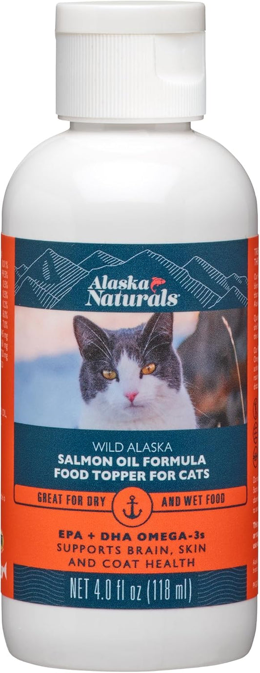 Wild Alaska Salmon Oil Formula Cat Food Topper for Healthy Skin and Coat - 4 oz Bottle - Made in USA