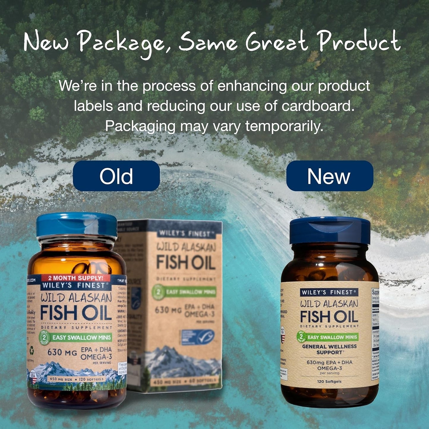 Wild Alaskan Fish Oil Easy Swallow Minis - Double-Strength Omega-3 Supplement - 630mg EPA and DHA - 120 Mini Softgels