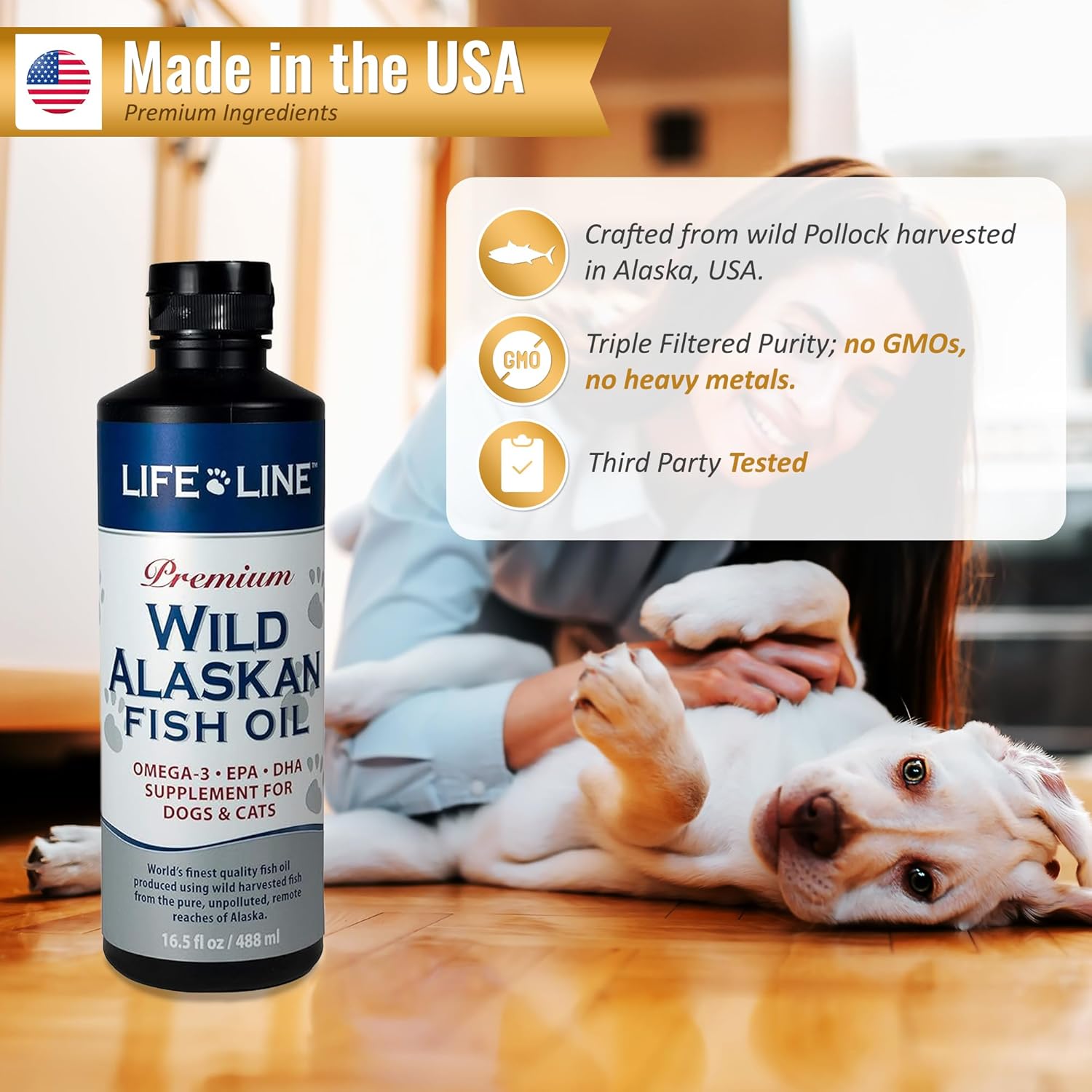 Wild Alaskan Fish Oil Omega-3 Supplement for Dogs & Cats with Skin, Coat, Brain, Eye & Heart Health Support, 16.5oz