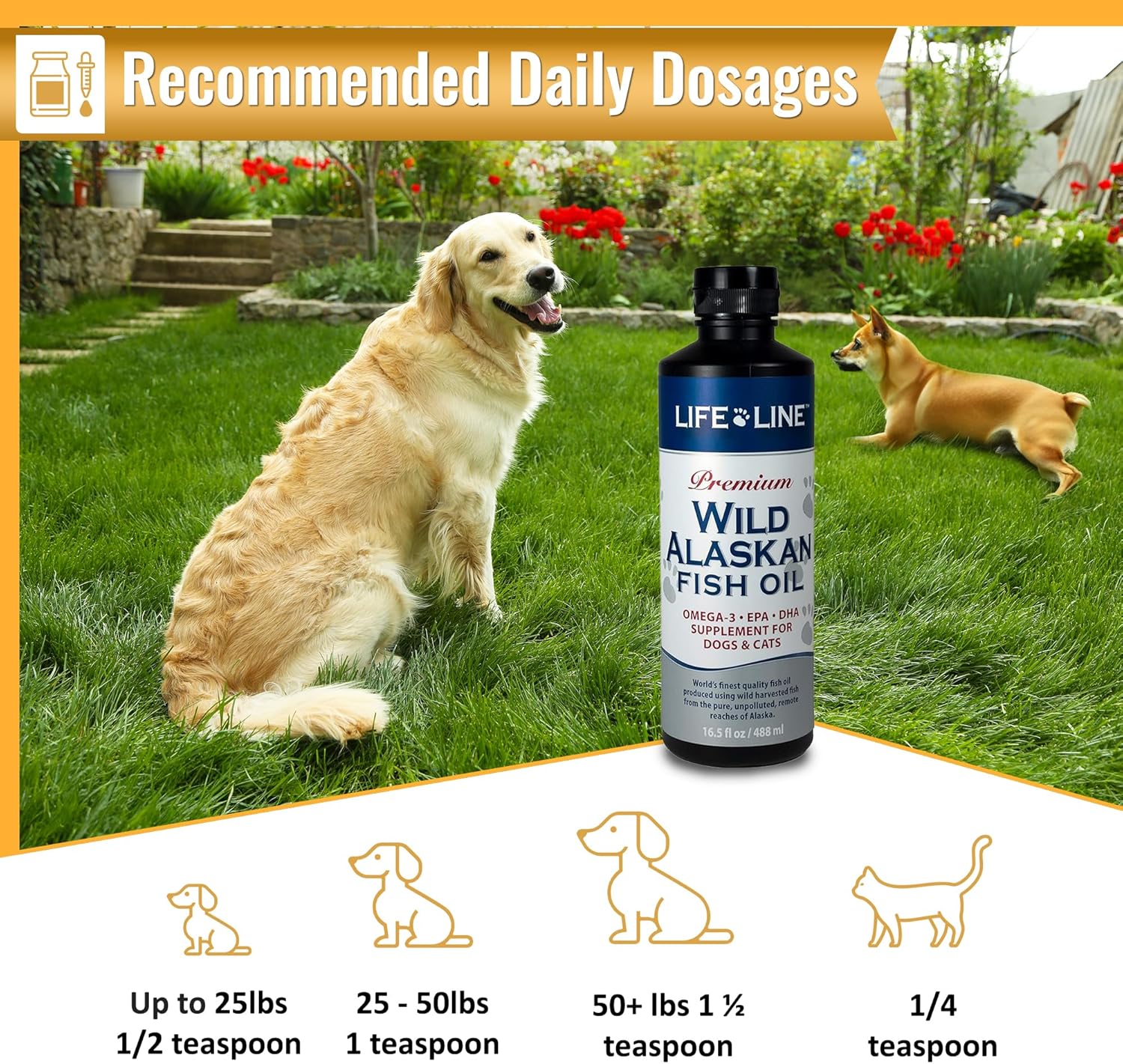 Wild Alaskan Fish Oil Omega-3 Supplement for Dogs & Cats with Skin, Coat, Brain, Eye & Heart Health Support, 16.5oz